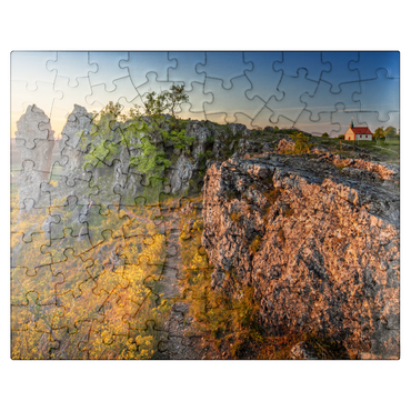 puzzleplate Evening on the witness mountain Ehrenbürg, also called Walberla, with the Walburgis Chapel 100 Jigsaw Puzzle