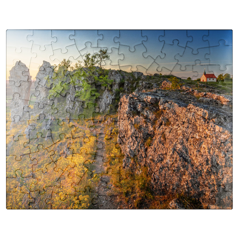 puzzleplate Evening on the witness mountain Ehrenbürg, also called Walberla, with the Walburgis Chapel 100 Jigsaw Puzzle