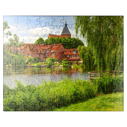 puzzleplate City lake with old town and St.-Nicolai-Church, Mölln 100 Jigsaw Puzzle