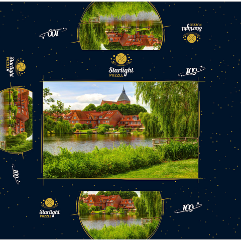 City lake with old town and St.-Nicolai-Church, Mölln 100 Jigsaw Puzzle box 3D Modell