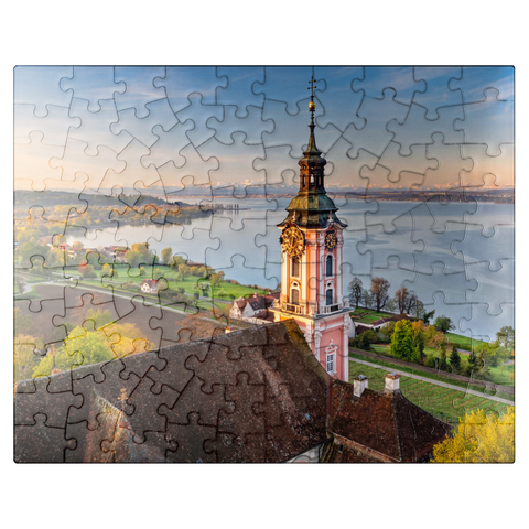 puzzleplate Sunrise at the pilgrimage church Birnau near Unteruhldingen at Lake Constance in springtime 100 Jigsaw Puzzle