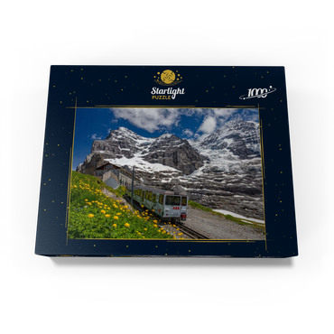 Jungfrau Railway at the station Eiger Glacier (2320m) against Eiger (3970m) and Mönch (4107m) 1000 Jigsaw Puzzle box view1