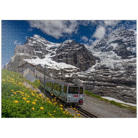 puzzleplate Jungfrau Railway at the station Eiger Glacier (2320m) against Eiger (3970m) and Mönch (4107m) 1000 Jigsaw Puzzle