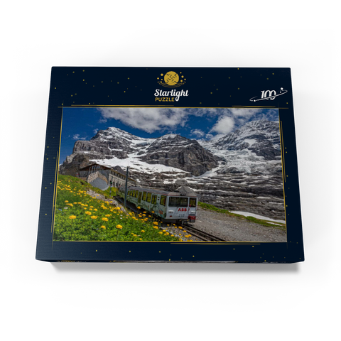 Jungfrau Railway at the station Eiger Glacier (2320m) against Eiger (3970m) and Mönch (4107m) 100 Jigsaw Puzzle box view1