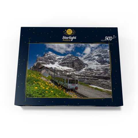 Jungfrau Railway at the station Eiger Glacier (2320m) against Eiger (3970m) and Mönch (4107m) 500 Jigsaw Puzzle box view1