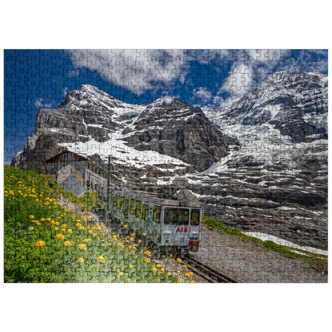 puzzleplate Jungfrau Railway at the station Eiger Glacier (2320m) against Eiger (3970m) and Mönch (4107m) 500 Jigsaw Puzzle