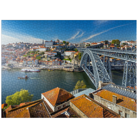 puzzleplate Old Town Ribeira of Porto with the Ponte Dom Luis I, Vila Nova de Gaia, Porto, Norte Region, Portugal 1000 Jigsaw Puzzle