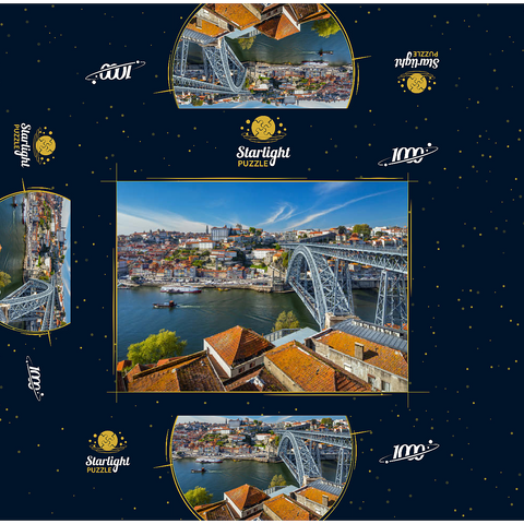Old Town Ribeira of Porto with the Ponte Dom Luis I, Vila Nova de Gaia, Porto, Norte Region, Portugal 1000 Jigsaw Puzzle box 3D Modell