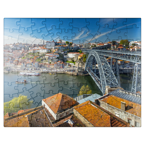puzzleplate Old Town Ribeira of Porto with the Ponte Dom Luis I, Vila Nova de Gaia, Porto, Norte Region, Portugal 100 Jigsaw Puzzle