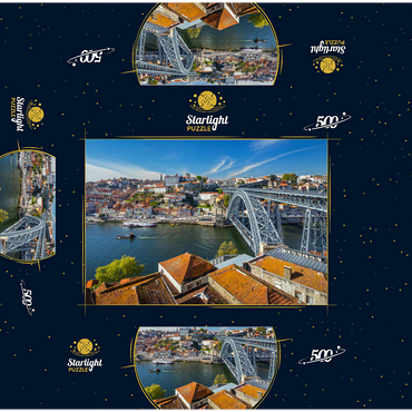 Old Town Ribeira of Porto with the Ponte Dom Luis I, Vila Nova de Gaia, Porto, Norte Region, Portugal 500 Jigsaw Puzzle box 3D Modell