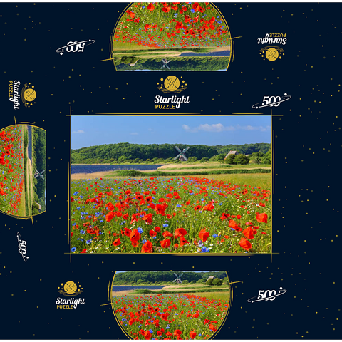 Poppy field with view to windmill Charlotte in Geltinger Birk, Geltinger Bay 500 Jigsaw Puzzle box 3D Modell