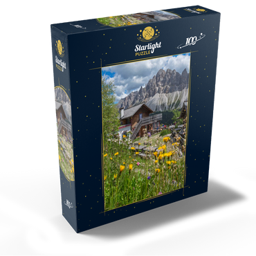 Schatzerhütte (2004m) against Aferer Geisler, Plose, Bressanone, Dolomites, Trentino-Alto Adige, Italy 100 Jigsaw Puzzle box view1