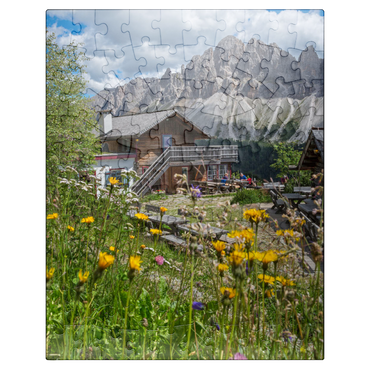 puzzleplate Schatzerhütte (2004m) against Aferer Geisler, Plose, Bressanone, Dolomites, Trentino-Alto Adige, Italy 100 Jigsaw Puzzle