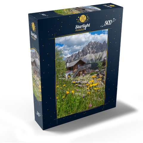 Schatzerhütte (2004m) against Aferer Geisler, Plose, Bressanone, Dolomites, Trentino-Alto Adige, Italy 500 Jigsaw Puzzle box view1