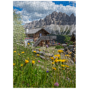 puzzleplate Schatzerhütte (2004m) against Aferer Geisler, Plose, Bressanone, Dolomites, Trentino-Alto Adige, Italy 500 Jigsaw Puzzle