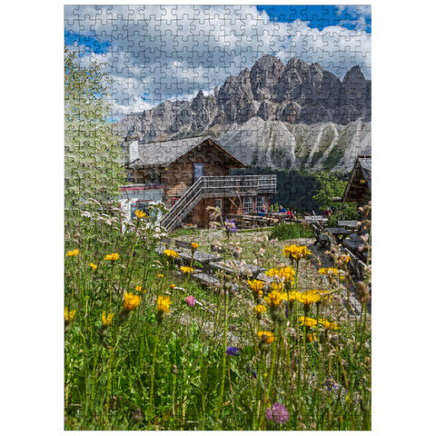 puzzleplate Schatzerhütte (2004m) against Aferer Geisler, Plose, Bressanone, Dolomites, Trentino-Alto Adige, Italy 500 Jigsaw Puzzle