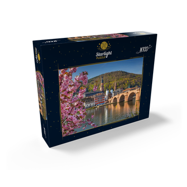 Japanese ornamental cherry on Neckar river bank with view to Heidelberg Old Town and Old Bridge 1000 Jigsaw Puzzle box view1
