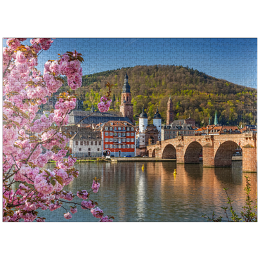 puzzleplate Japanese ornamental cherry on Neckar river bank with view to Heidelberg Old Town and Old Bridge 1000 Jigsaw Puzzle