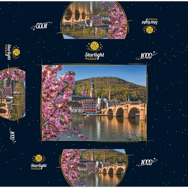 Japanese ornamental cherry on Neckar river bank with view to Heidelberg Old Town and Old Bridge 1000 Jigsaw Puzzle box 3D Modell