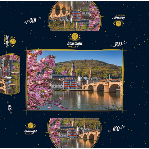 Japanese ornamental cherry on Neckar river bank with view to Heidelberg Old Town and Old Bridge 100 Jigsaw Puzzle box 3D Modell