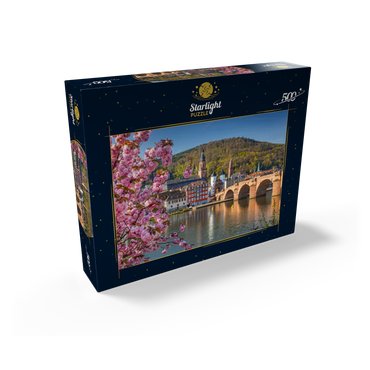 Japanese ornamental cherry on Neckar river bank with view to Heidelberg Old Town and Old Bridge 500 Jigsaw Puzzle box view1