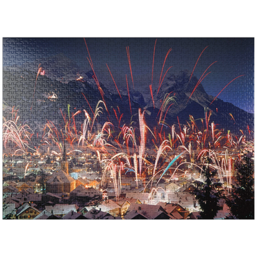 puzzleplate Fireworks over Garmisch-Partenkirchen, Upper Bavaria, Bavaria, Germany 1000 Jigsaw Puzzle