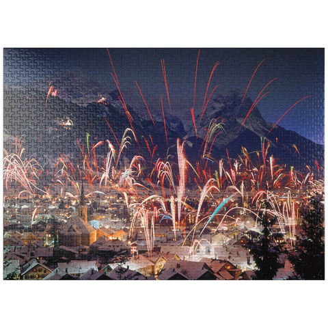 puzzleplate Fireworks over Garmisch-Partenkirchen, Upper Bavaria, Bavaria, Germany 1000 Jigsaw Puzzle