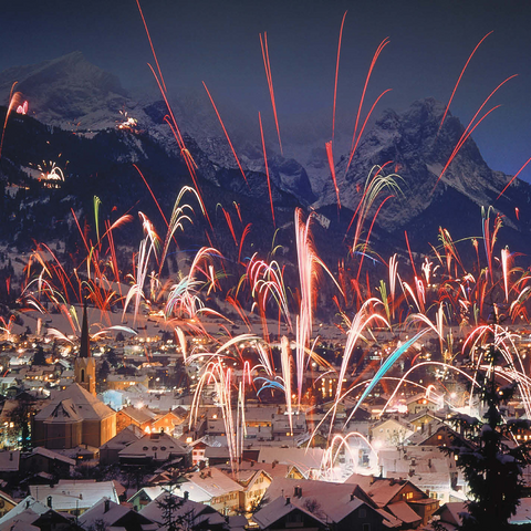 Fireworks over Garmisch-Partenkirchen, Upper Bavaria, Bavaria, Germany 1000 Jigsaw Puzzle 3D Modell
