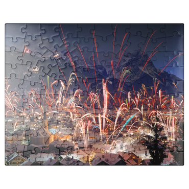 puzzleplate Fireworks over Garmisch-Partenkirchen, Upper Bavaria, Bavaria, Germany 100 Jigsaw Puzzle