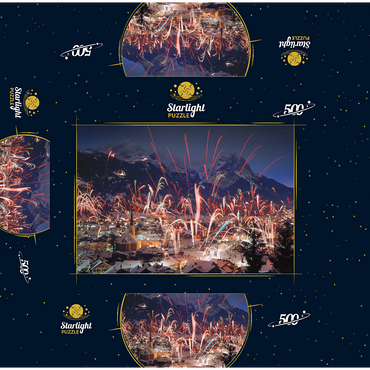 Fireworks over Garmisch-Partenkirchen, Upper Bavaria, Bavaria, Germany 500 Jigsaw Puzzle box 3D Modell