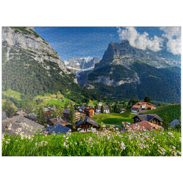 puzzleplate Mountain village Grindelwald against Fiescherhorn (4049m) and Eiger (3970m), Bernese Oberland 1000 Jigsaw Puzzle