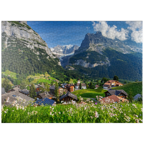 puzzleplate Mountain village Grindelwald against Fiescherhorn (4049m) and Eiger (3970m), Bernese Oberland 1000 Jigsaw Puzzle