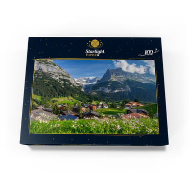 Mountain village Grindelwald against Fiescherhorn (4049m) and Eiger (3970m), Bernese Oberland 100 Jigsaw Puzzle box view1