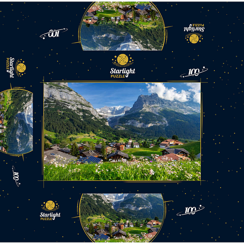 Mountain village Grindelwald against Fiescherhorn (4049m) and Eiger (3970m), Bernese Oberland 100 Jigsaw Puzzle box 3D Modell