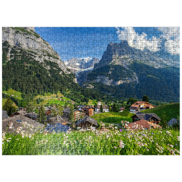 puzzleplate Mountain village Grindelwald against Fiescherhorn (4049m) and Eiger (3970m), Bernese Oberland 500 Jigsaw Puzzle