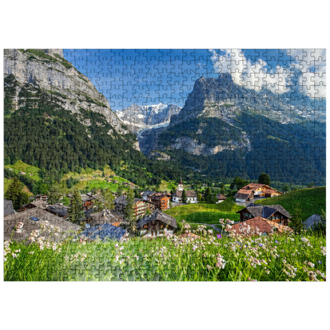 puzzleplate Mountain village Grindelwald against Fiescherhorn (4049m) and Eiger (3970m), Bernese Oberland 500 Jigsaw Puzzle