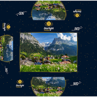 Mountain village Grindelwald against Fiescherhorn (4049m) and Eiger (3970m), Bernese Oberland 500 Jigsaw Puzzle box 3D Modell