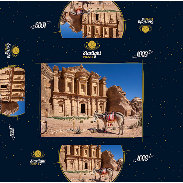 Donkey in front of the Monastery Ad-Deir (Al-Deir, El-Deir, Ed-Deir), ancient rock city of Petra, Jordan 1000 Jigsaw Puzzle box 3D Modell