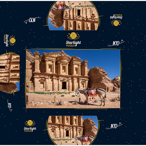 Donkey in front of the Monastery Ad-Deir (Al-Deir, El-Deir, Ed-Deir), ancient rock city of Petra, Jordan 100 Jigsaw Puzzle box 3D Modell