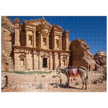 puzzleplate Donkey in front of the Monastery Ad-Deir (Al-Deir, El-Deir, Ed-Deir), ancient rock city of Petra, Jordan 500 Jigsaw Puzzle