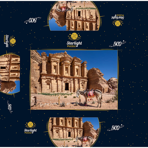 Donkey in front of the Monastery Ad-Deir (Al-Deir, El-Deir, Ed-Deir), ancient rock city of Petra, Jordan 500 Jigsaw Puzzle box 3D Modell