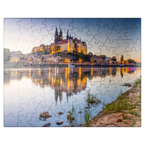puzzleplate View over the Elbe to the castle hill with cathedral and Albrechtsburg castle 100 Jigsaw Puzzle