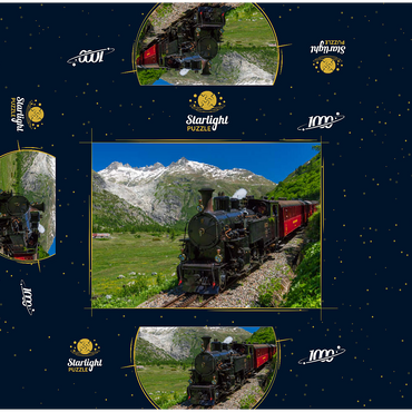 Steam train from Muttbach-Belvedere to Gletsch (1762m) 1000 Jigsaw Puzzle box 3D Modell