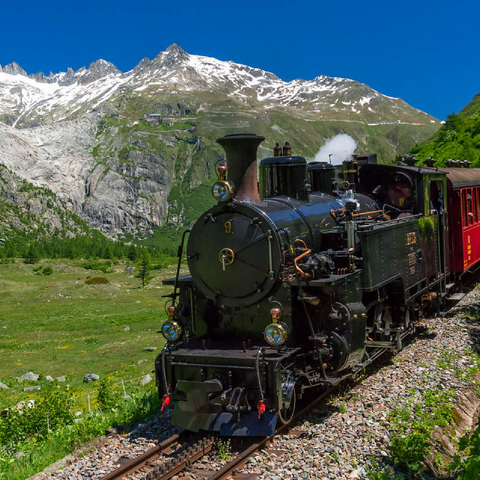 Steam train from Muttbach-Belvedere to Gletsch (1762m) 100 Jigsaw Puzzle 3D Modell