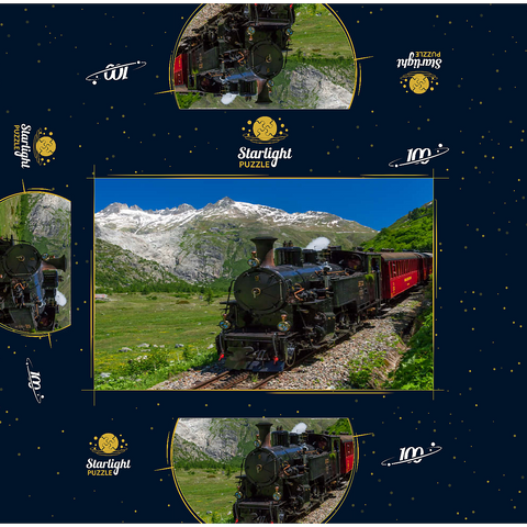 Steam train from Muttbach-Belvedere to Gletsch (1762m) 100 Jigsaw Puzzle box 3D Modell