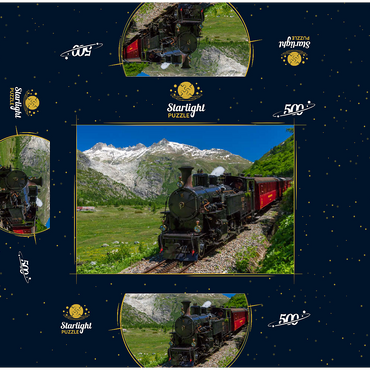 Steam train from Muttbach-Belvedere to Gletsch (1762m) 500 Jigsaw Puzzle box 3D Modell