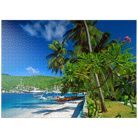 puzzleplate Beach walk in Port Elizabeth, Bequia Island, Grenadines, Leeward Islands, Caribbean Sea 1000 Jigsaw Puzzle