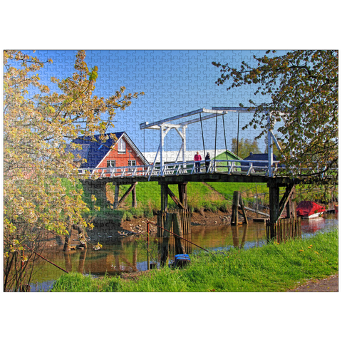 puzzleplate Hogendiek bridge over the Lühe in Steinkirchen 1000 Jigsaw Puzzle