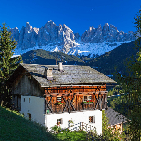 Farmhouse with view to the Geisler Group (3025m), Puez-Odle Nature Park, Villnöss Valley, Italy 500 Jigsaw Puzzle 3D Modell