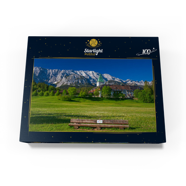 Hotel Schloss Elmau with the G7 summit bench against Wettersteinwand near Klais 100 Jigsaw Puzzle box view1